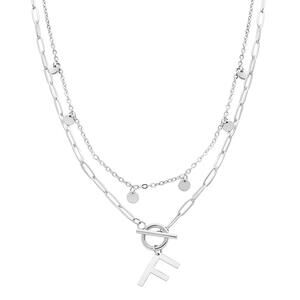 Silver Tarnish Resistant Confetti and Paperclip Layered - F - Toggle Necklace